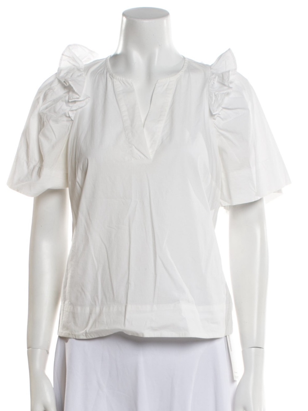 Sea New York White Ruffle Shoulder V-Neck Blouse